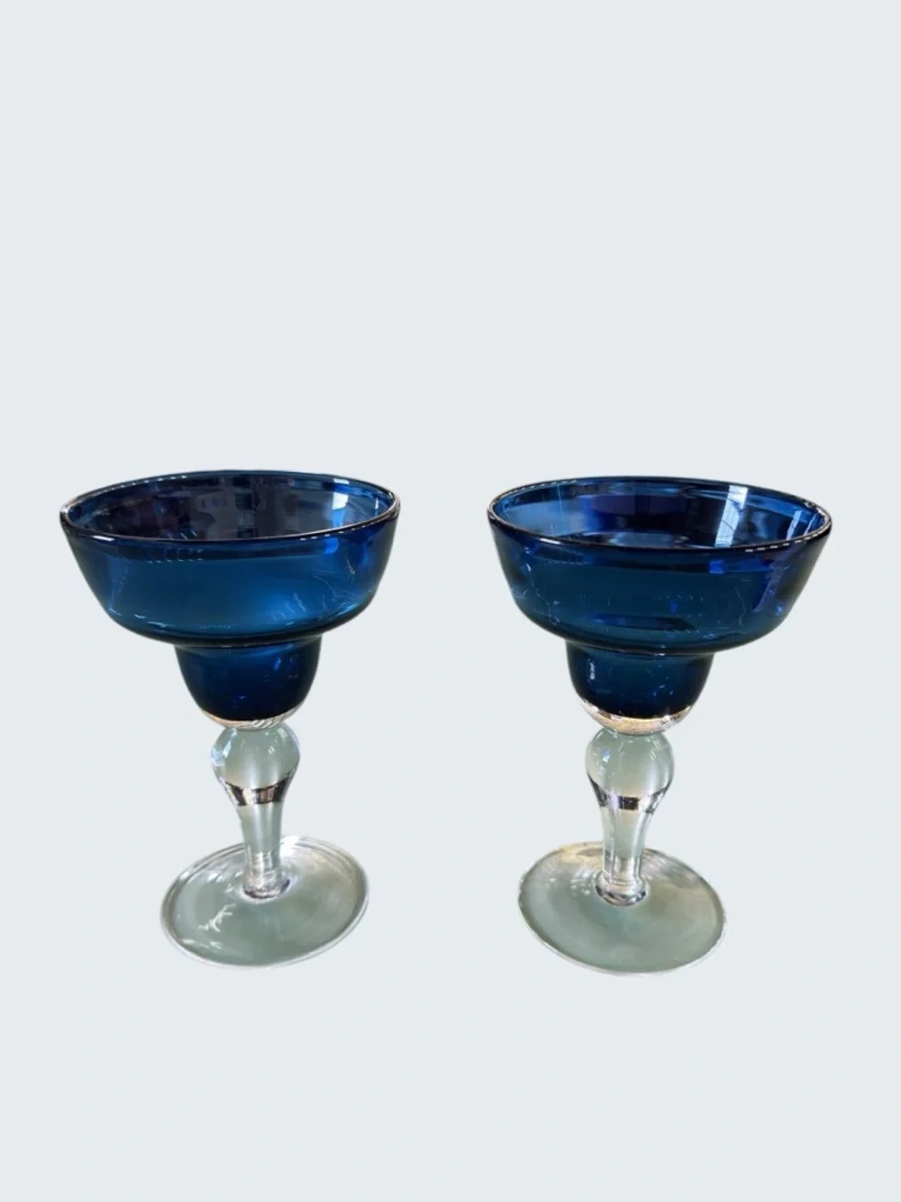 Artland Iris Cobalt Blue Margarita Glasses Set of 2 Hand Blown 8